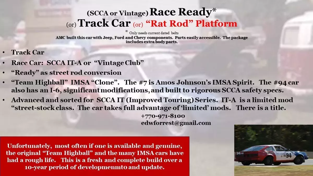 NOT Street Legal. SCCA Competition IT-A. Race. Track Trials. Vintage. 1981 AMC Spirit GT. Competition Trim