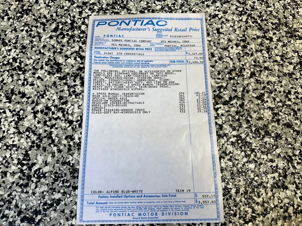 1968 Pontiac GTO #'s Matching 400 V8, 4-Spd, Convertible, Documented! - photo 11