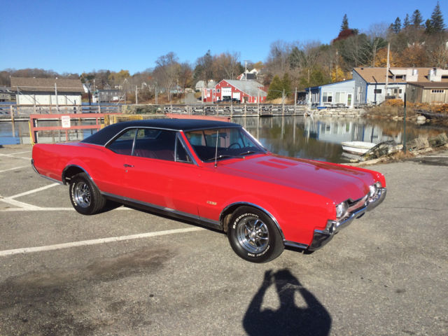 Original 442 Documented by a 5V Option. Spanish Red on Red Original Body Panels 1967 Oldsmobile 442 Red Bucket Seats
