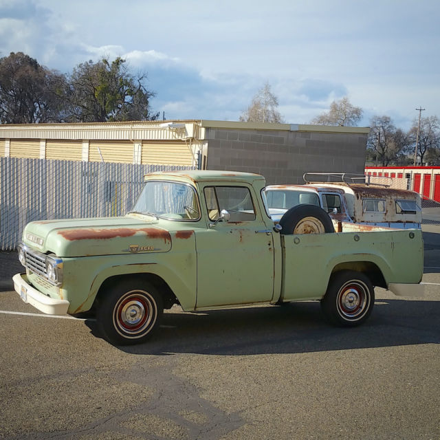 ORIGINAL BIG BACK WINDOW SHORTBED FLEETSIDE PATINA BARN FIND 57 58 60 VTG OLD 1959 Ford F-100 CUSTOM CAB