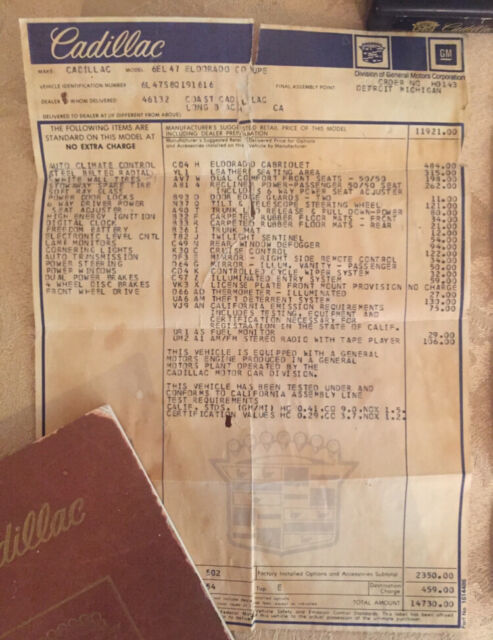 1978 Cadillac Eldorado ONE OWNER TIME CAPSULE ALL FACTORY ORIGINAL - photo 11