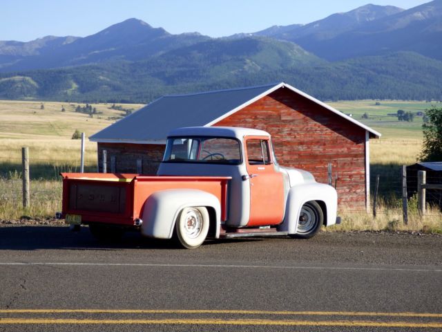 Patina Hot Street Rat Rod Slammed not Bagged Air Ride Custom Cab Lowered 1956 Ford F-100 Big Back Window Pro Touring Barn Find Shop Truck