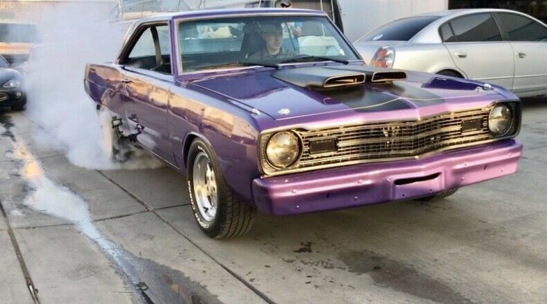PLUM CRAZY! Hot Rod DART is So Cal Solid 4WDISC V8 Burnout VIDEO ride along 1973 Dodge Dart
