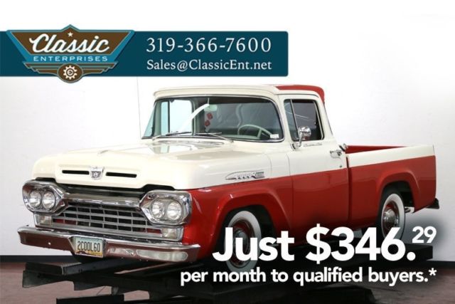 ready for fun with V8 power and sound air conditioning 3 speed and radial tires 1960 Ford F-100 Arizona truck that is solid straight and clean