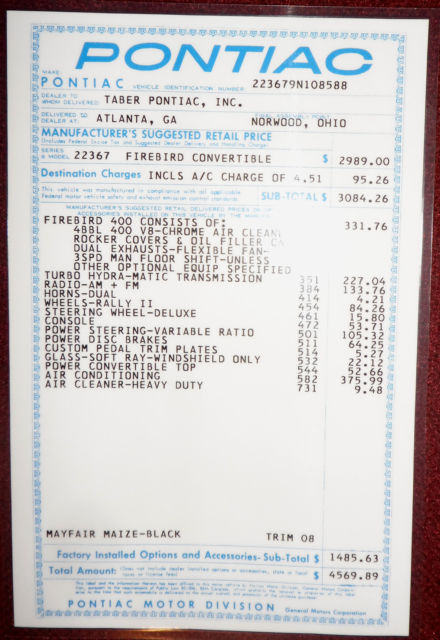 1969 Pontiac Firebird #'S MATCHING FIREBIRD 400 CONVERTIBLE - photo 12