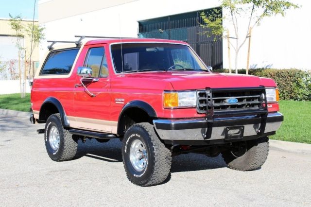 Red Ford Bronco with 94,500 Miles available now! 1989 Ford Bronco -EDDIE BAUER 4X4-A/C-PS-5.0L-2 OWNER-100% RUST FRE