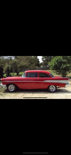 Red Hot 1957 Chevy, two door sedan, 210 Bel Are Clone 1957 Chevrolet 210 Bel Air Clone