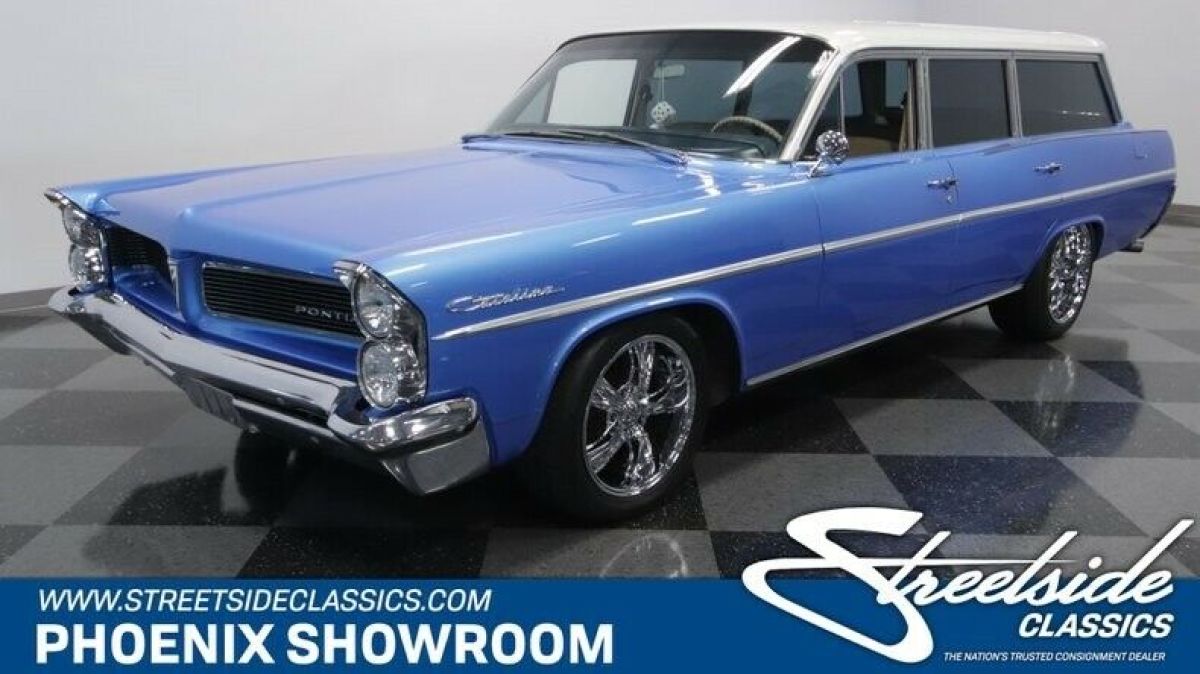 Restomod Custom V8 Auto Classic Vintage Collector A/C Edelbrock Two-Tone Blue Si 1963 Pontiac Catalina Safari Wagon