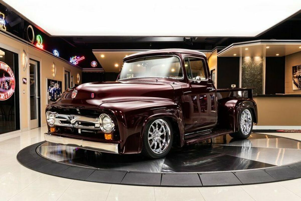 Rotisserie Built F100! Roush Supercharged Coyote V8, Auto, A/C, PS, PB, Disc 1956 Ford F-100 Pickup Big Window Restomod