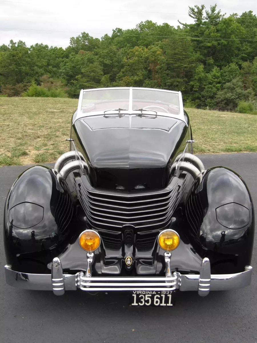Runs, Black, Red leather. Paint + leather restored, engine + carburetor re-built 1937 Cord 812 Phaeton