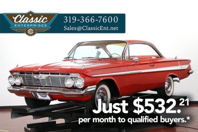Show quality Bubble Top in Roman Red with correct shifter radial tires stereo 1961 Chevrolet Impala Power Steering and Brakes with Wide White Walls