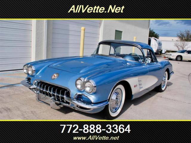 Silver-Blue/Blue-Grey, Wide Whites, 4-Spd, Wonder Bar, 2-Tops, Older Restoration 1958 Chevrolet Corvette