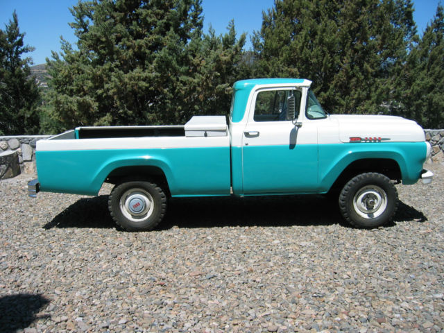 Turquoise/White, Manual 4 speed, 8 - Cylinders, Runs very quietly 1960 Ford F-100 Cab Long-Bed Pickup 2- Door
