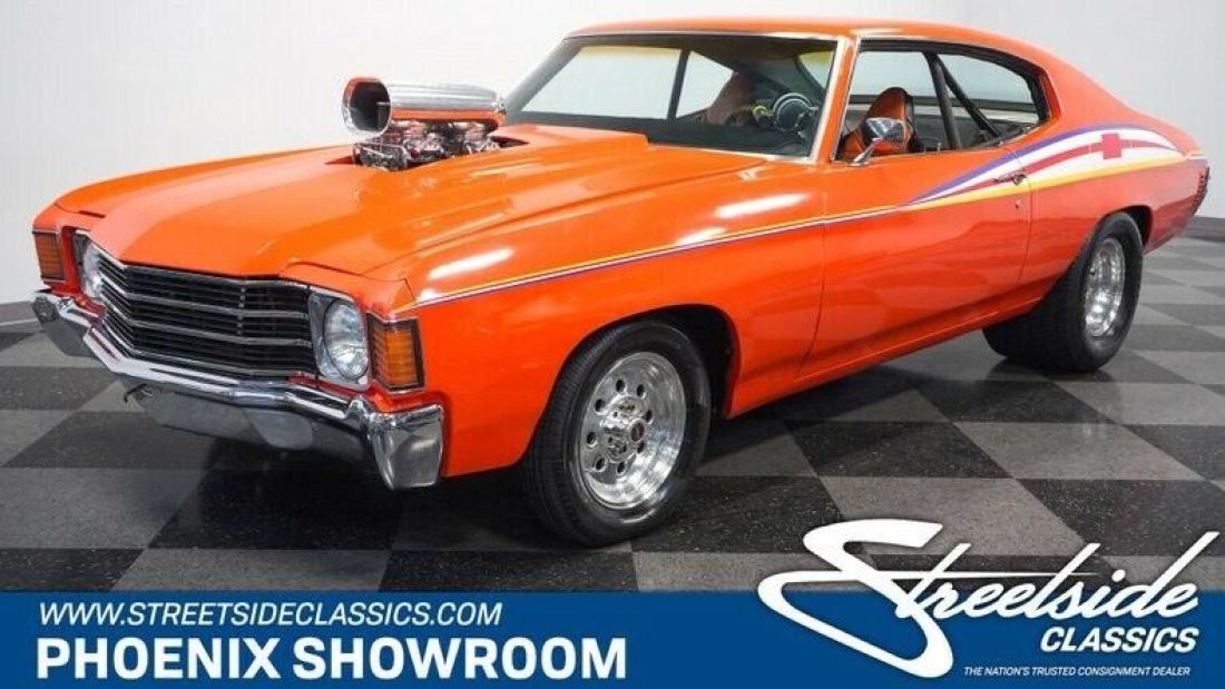 V8 Auto Classic Vintage Collector Chevy Track Race Weiand Blower MSD Koni 1972 Chevrolet Chevelle