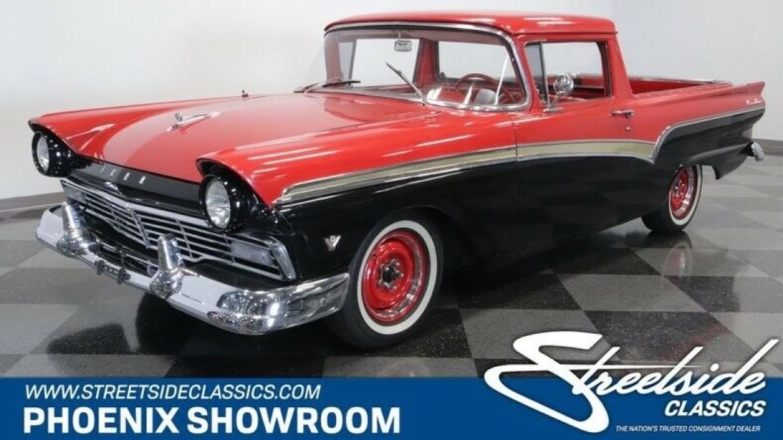 V8 Auto Classic Vintage Collector Red Black White Edelbrock A/C Pickup Truck CPP 1957 Ford Ranchero