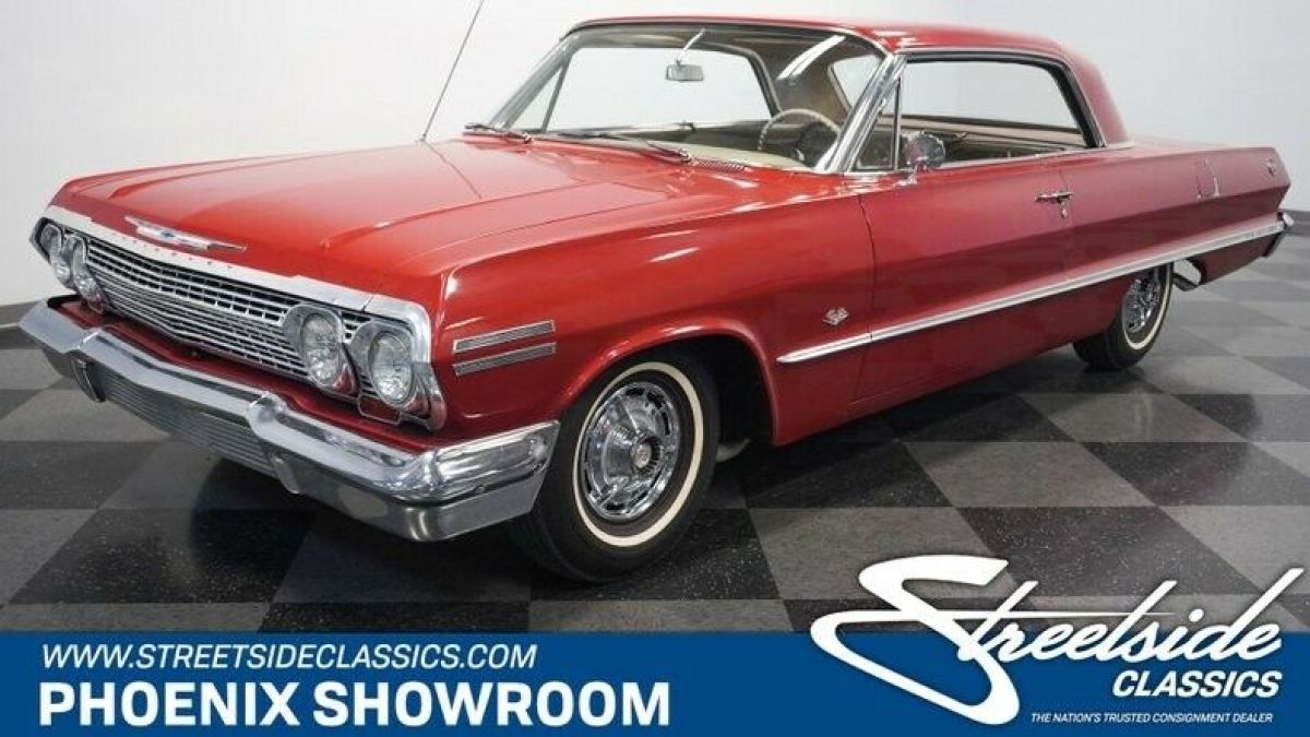 V8 Manual Super Sport Chevy Classic Vintage Collector Saginaw Red Tan Quadrajet 1963 Chevrolet Impala SS