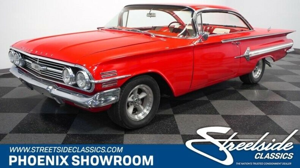 V8 SBC Auto Classic Vintage Collector Red White Chevy Torq Edelbrock 1960 Chevrolet Impala Bubble Top