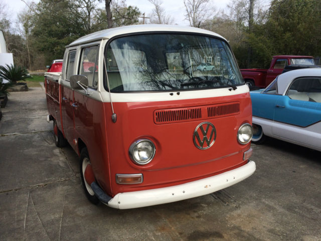 Very Good Condition, Orange/White, Volkswagon Crew Van, Drop down truck Panels 1968 Volkswagen Bus/Vanagon Type 2 Double-Cab Pickup Truck