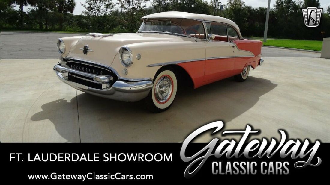 White / Coral 1955 Oldsmobile Super 88 Coupe 346 CID V8 3 Speed Automatic Availa 1955 Oldsmobile Eighty-Eight