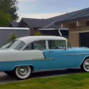 1955 Chevrolet Bel Air Sedan, Blue/White, 6 cylinde,