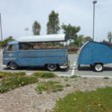 1960 Dove Blue Logoed Patina Slammed VW Single Cab Bus