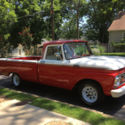 1964 Ford F-100 Custom Cab pickup truck, red & white 2 tone long bed named Betsy