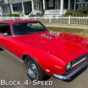 1968 CHEVROLET CAMARO RED  BIG BOCK 4/SPEED P/STEERING