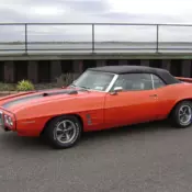 1969 Pontiac Firebird Converible 400 auto carousal red with black racing stripes