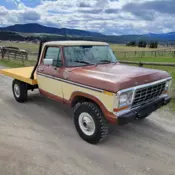 1978 Ford f-150 4x4 Ranger XLT Pickup Truck: V8 4-speed, Highboy F250 rims.