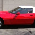 1992 RED ON RED CORVETTE CONVERTIBLE, WHITE TOP, CHROME WHEELS