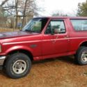 1996 Ford Bronco XL - 4WD, 5 speed, cloth interior, red, runs well, many extras