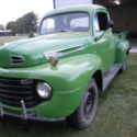 49 Ford F3 pickup, green, flat head 6, mostly orginial condition, seat replaced