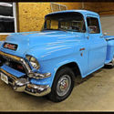 57 Blue Big Rear Window Pickup Truck Classic Car Show 347 V8 Chevy Manual Power