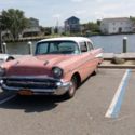 !957 chevy 210 2 door sedan Canyon coral / india ivory  6 cyl 3 speed on column