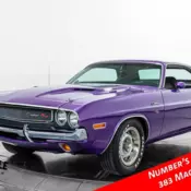 A very clean and super rare Plum Crazy, 383 Magnum, stripe-delete Challenger.