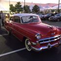 Classic car, red and white, 2dr sedan 6cyl. 3spd, ground up restoration,