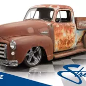 classic vintage chrome Advance Design short bed GM truck patina lowered