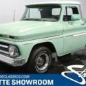 classic vintage chrome short bed chevy truck green gray cloth interior sbc