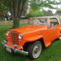 FIRST YEAR~1948 WILLYS JEEPSTER~RAG TOP~ORANGE/TAN.CONVERTIBLE~SIDE CURTAINS