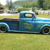 Retro rod / 49 Dodge pickup sitting on a 300c Chrysler chassis , has a hemi 5.7