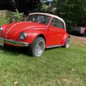 Volkswagen Beetle Convertible RED with a WHITE convertible top.  1968